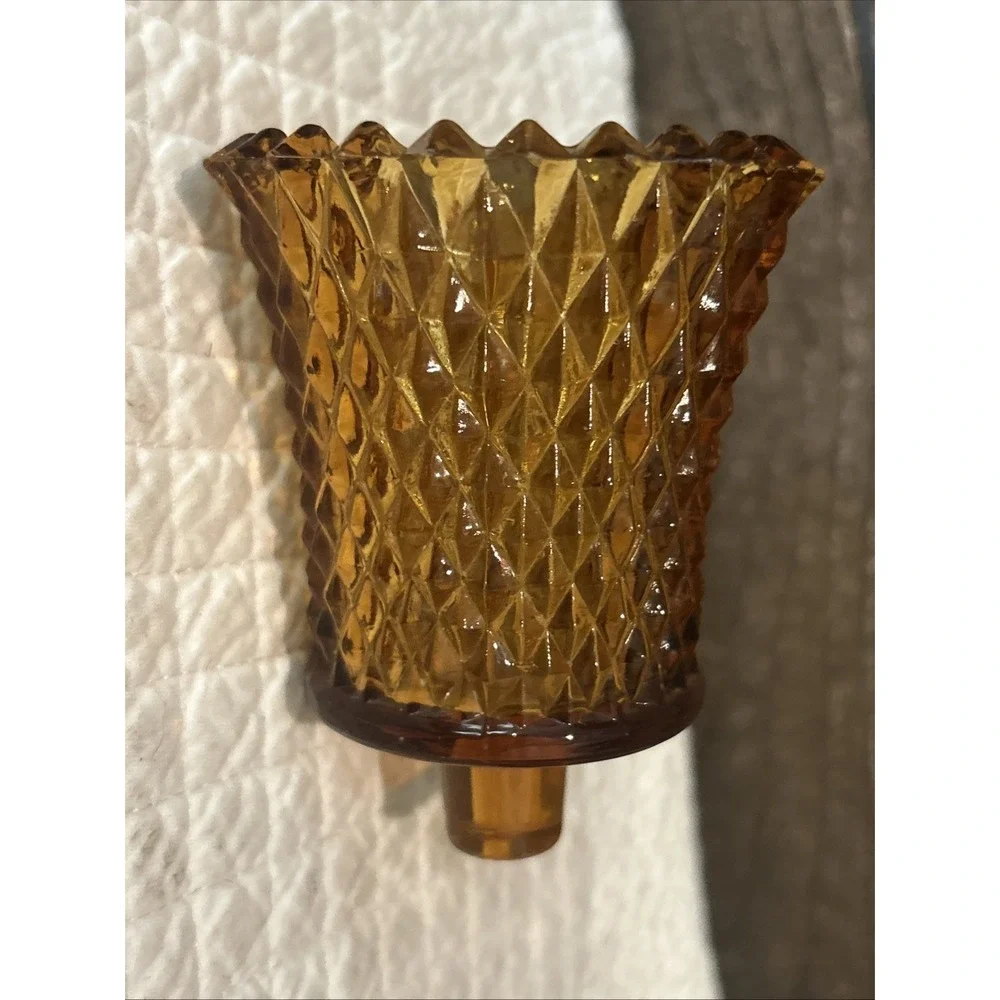 Homco Amber‎ Diamond Point Peg Glass Votive Tealight Candle Holder